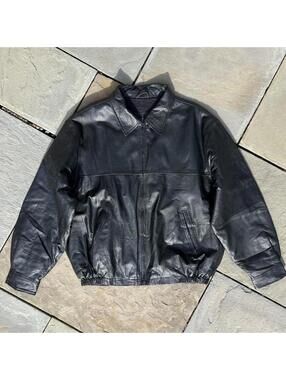 Y2K Black Textured Grain Leather Jacket
